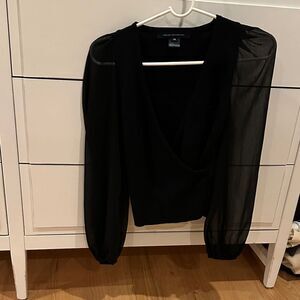 French Connection V-Neck Top with Sheer Long Sleeves